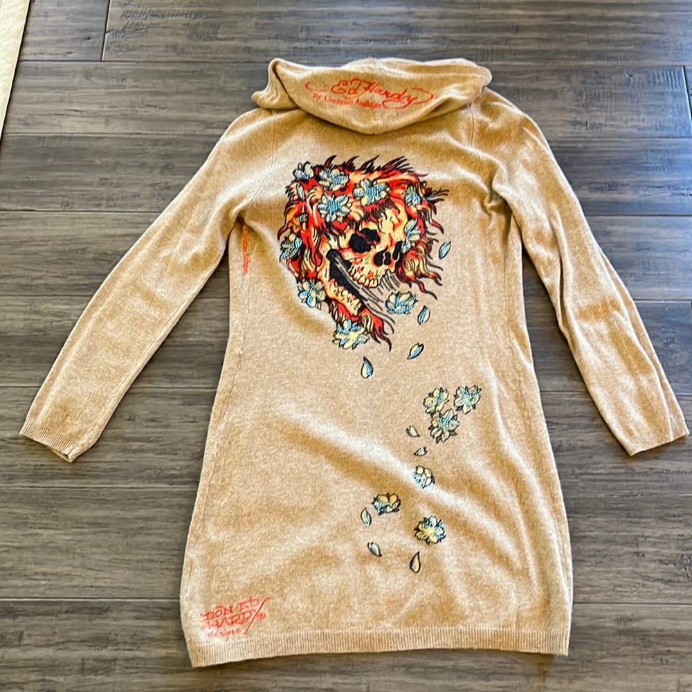 Ed Hardy Skull Floral Wool Cardigan